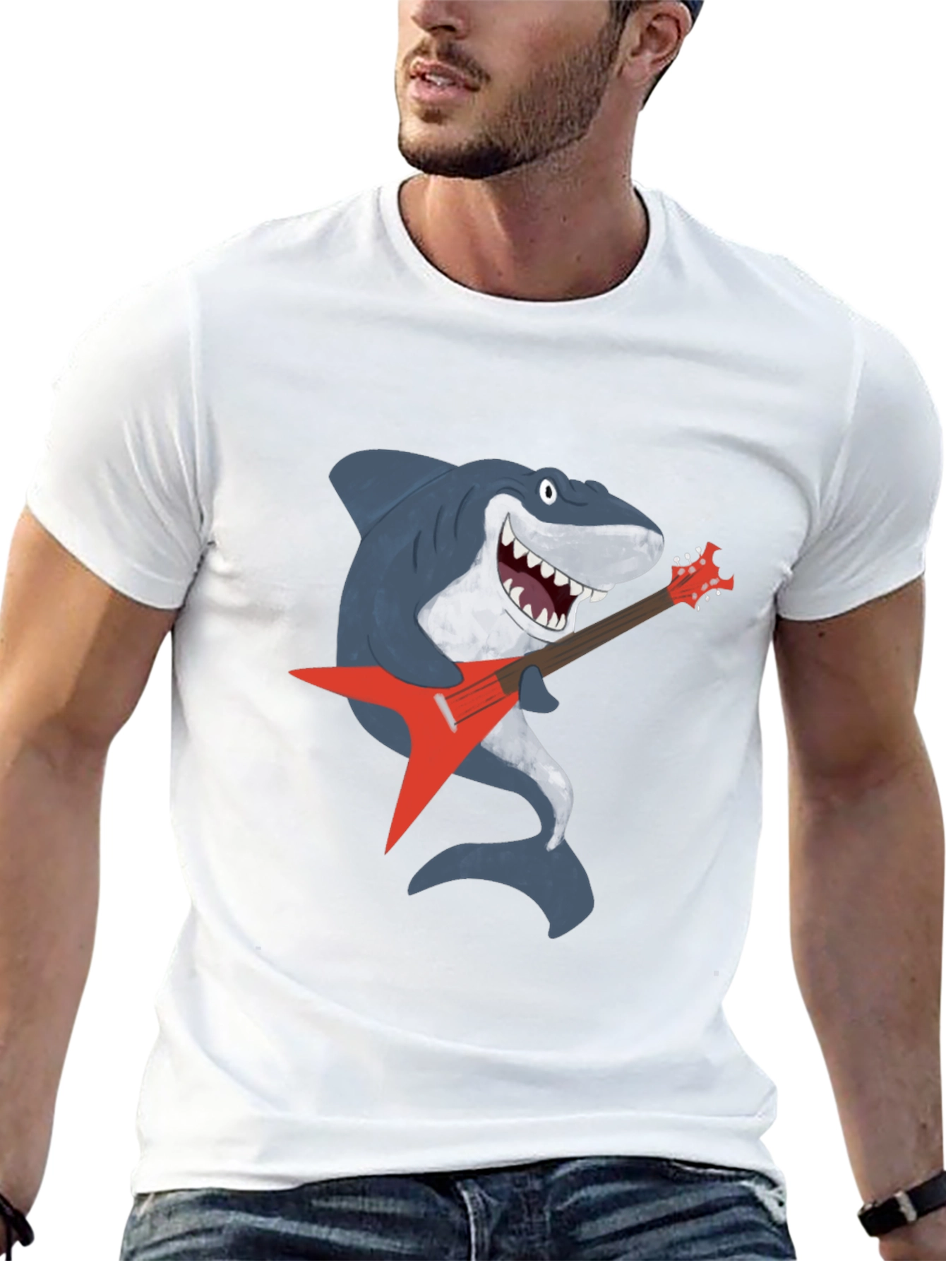 Shark Rocking Guitar Graphic Tee