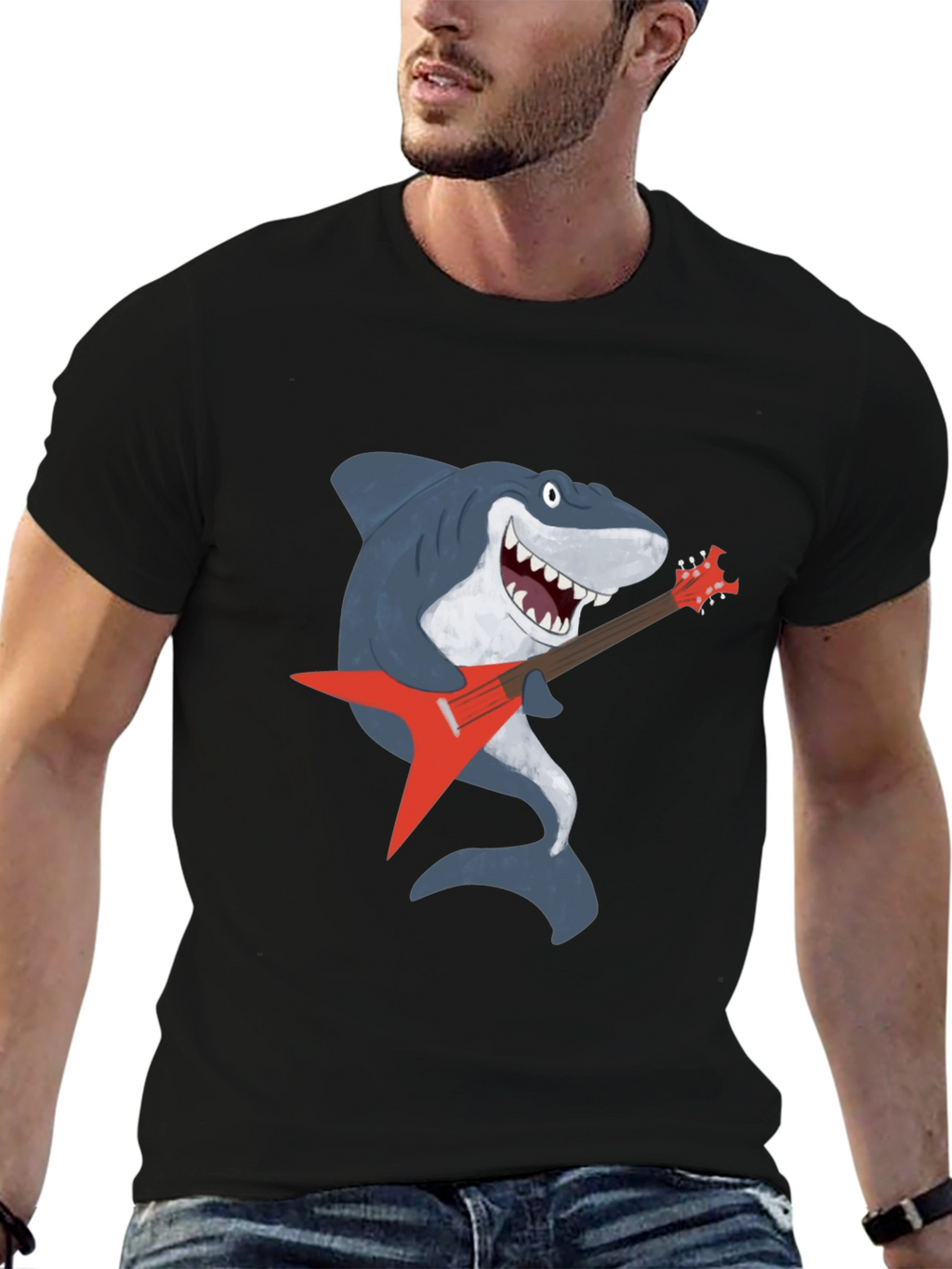 Shark Rocking Guitar Graphic Tee