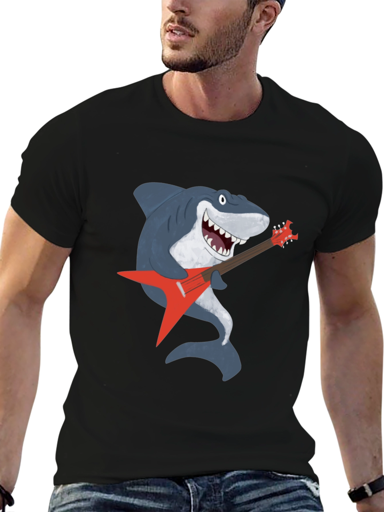 Shark Rocking Guitar Graphic Tee