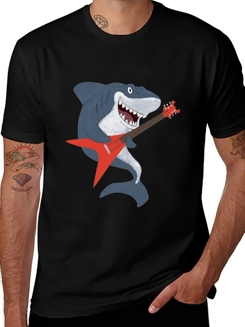 Shark Rocking Guitar Graphic Tee