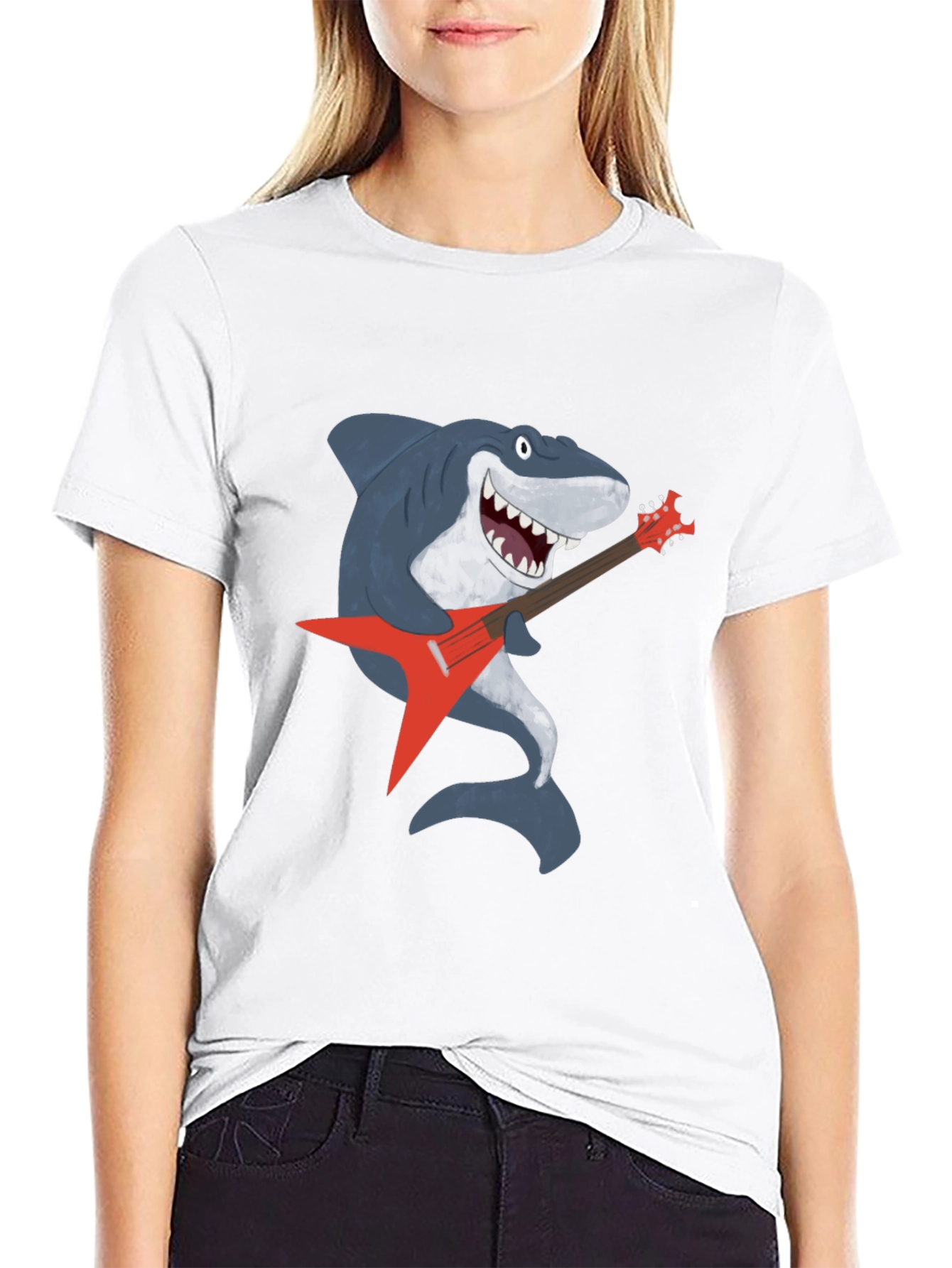Shark Rocking Guitar Graphic Tee