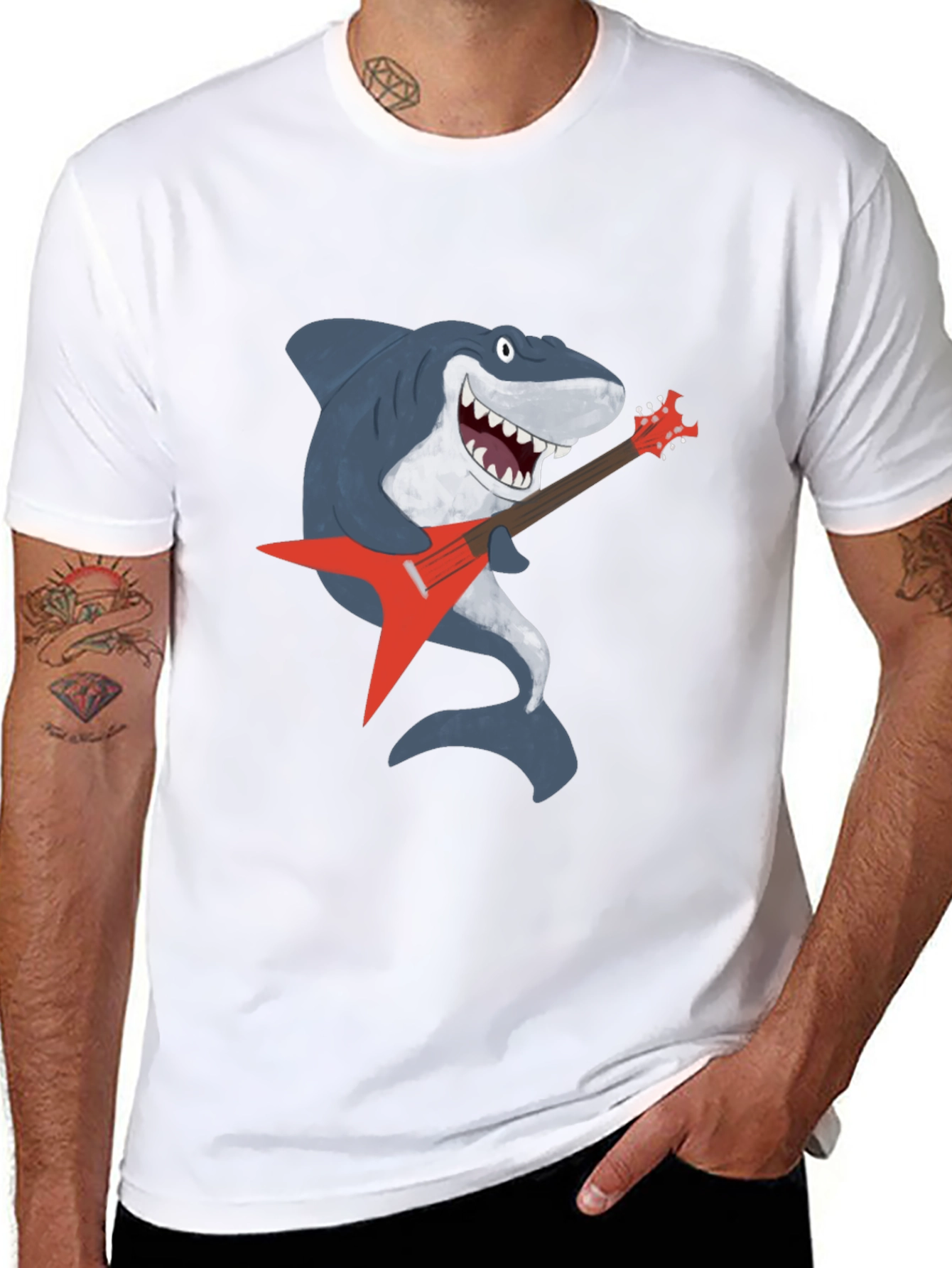 Shark Rocking Guitar Graphic Tee