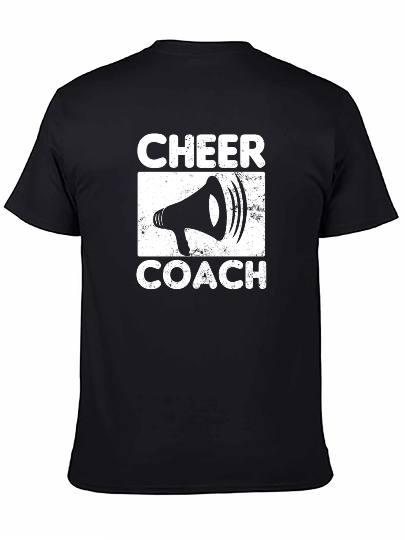 Cheer Coach T-Shirt: Megaphone Graphic Black Tee