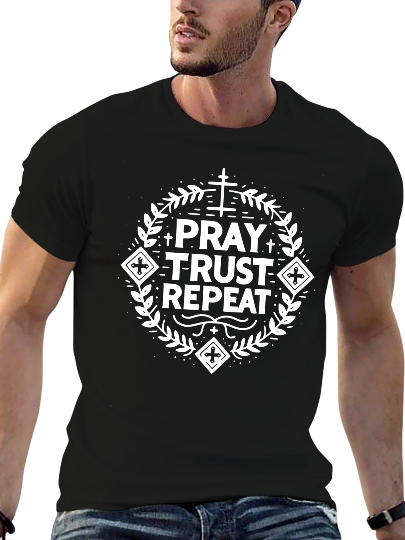 Pray Trust Repeat Graphic Tee - Christian Faith T-Shirt