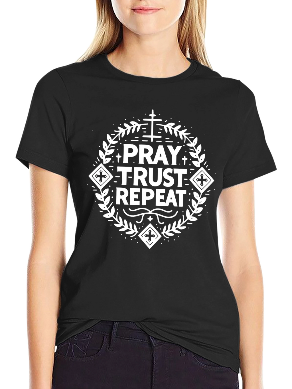 Pray Trust Repeat Graphic Tee - Christian Faith T-Shirt