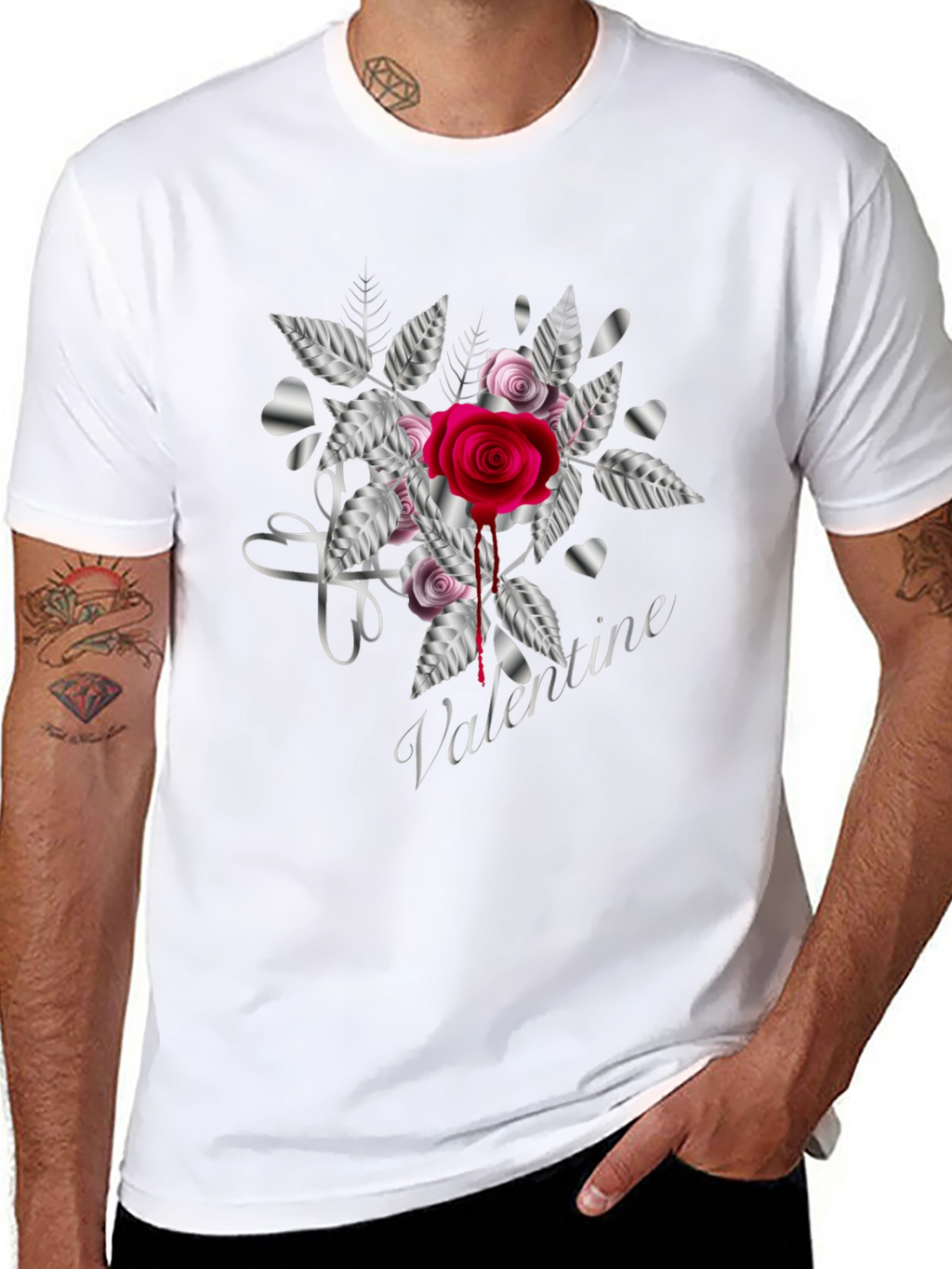 Valentines Rose Black T-Shirt