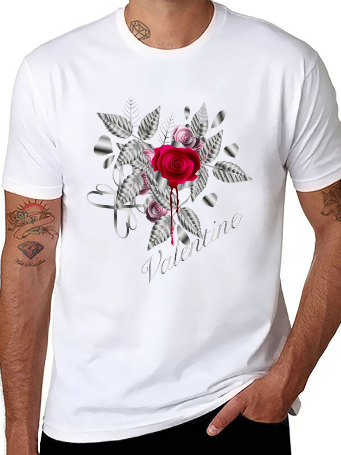 Valentines Rose Black T-Shirt