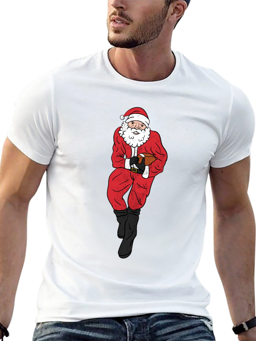 Santa Football Graphic Tee - Holiday Cheer