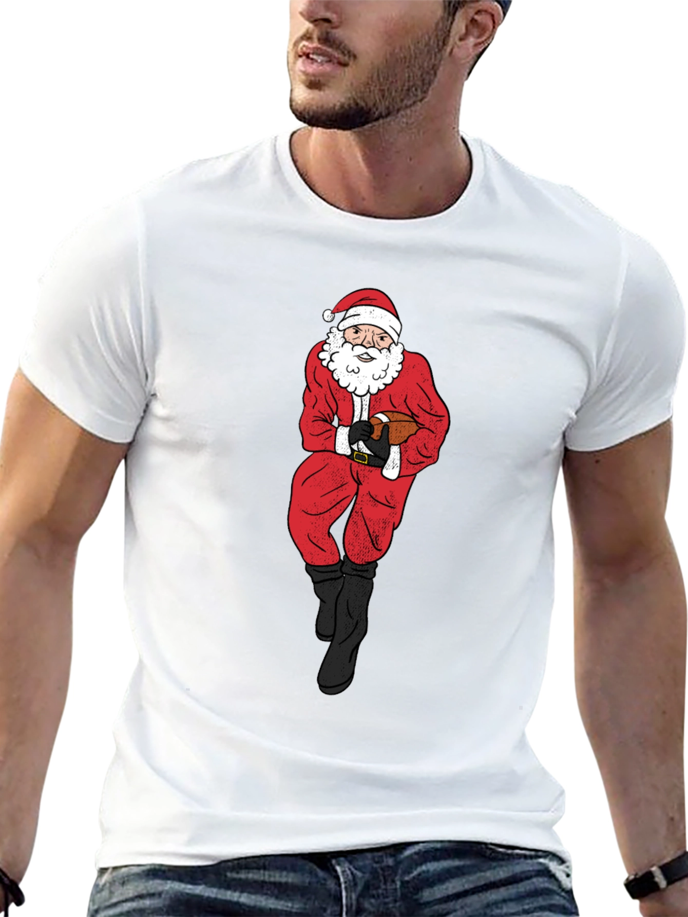 Santa Football Graphic Tee - Holiday Cheer