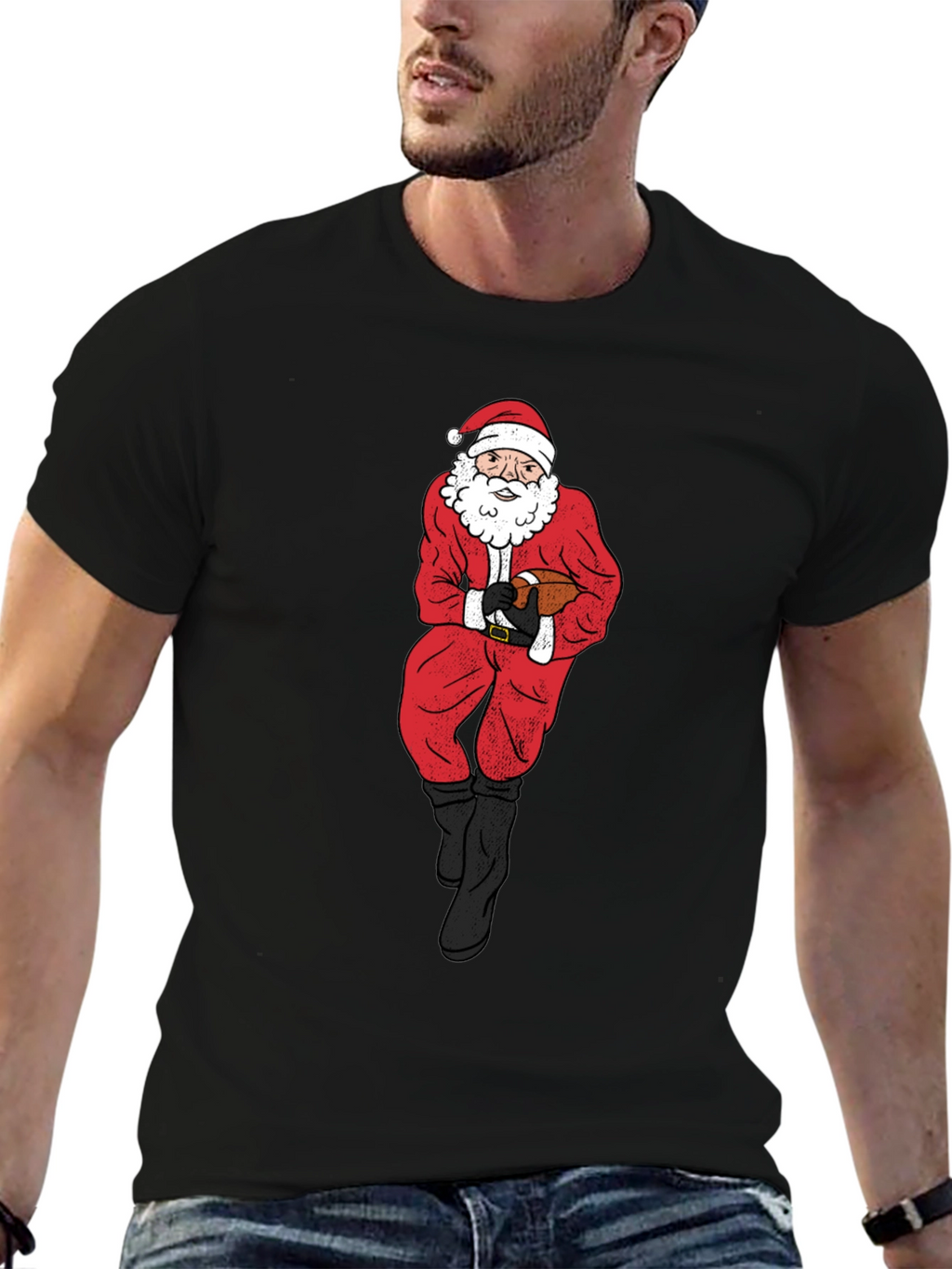 Santa Football Graphic Tee - Holiday Cheer