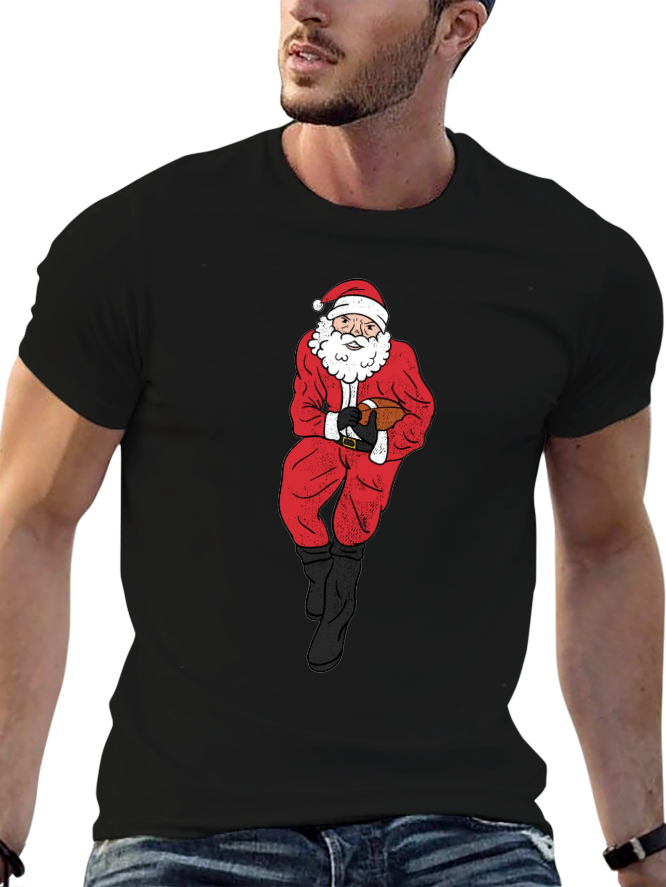 Santa Football Graphic Tee - Holiday Cheer