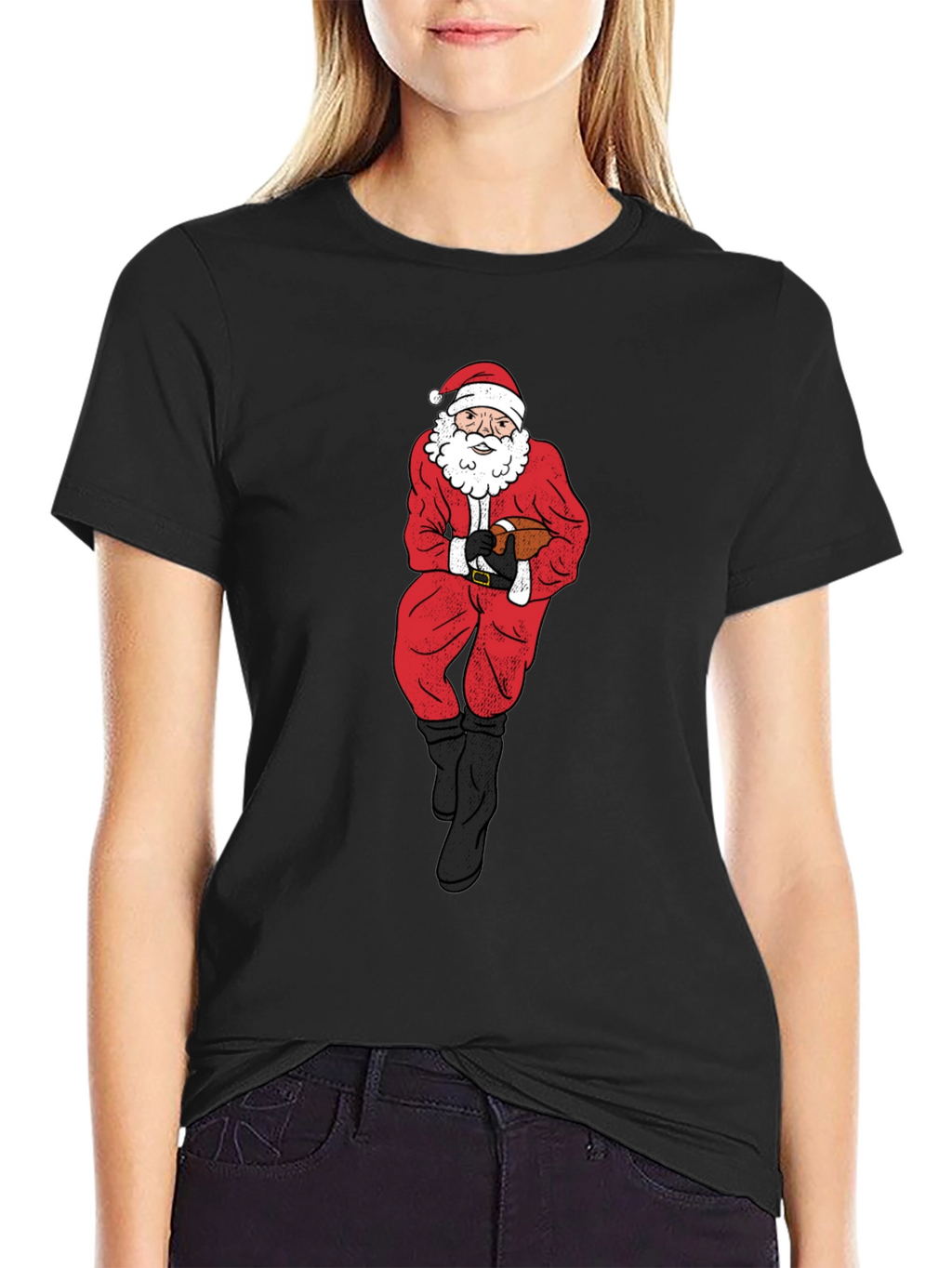 Santa Football Graphic Tee - Holiday Cheer