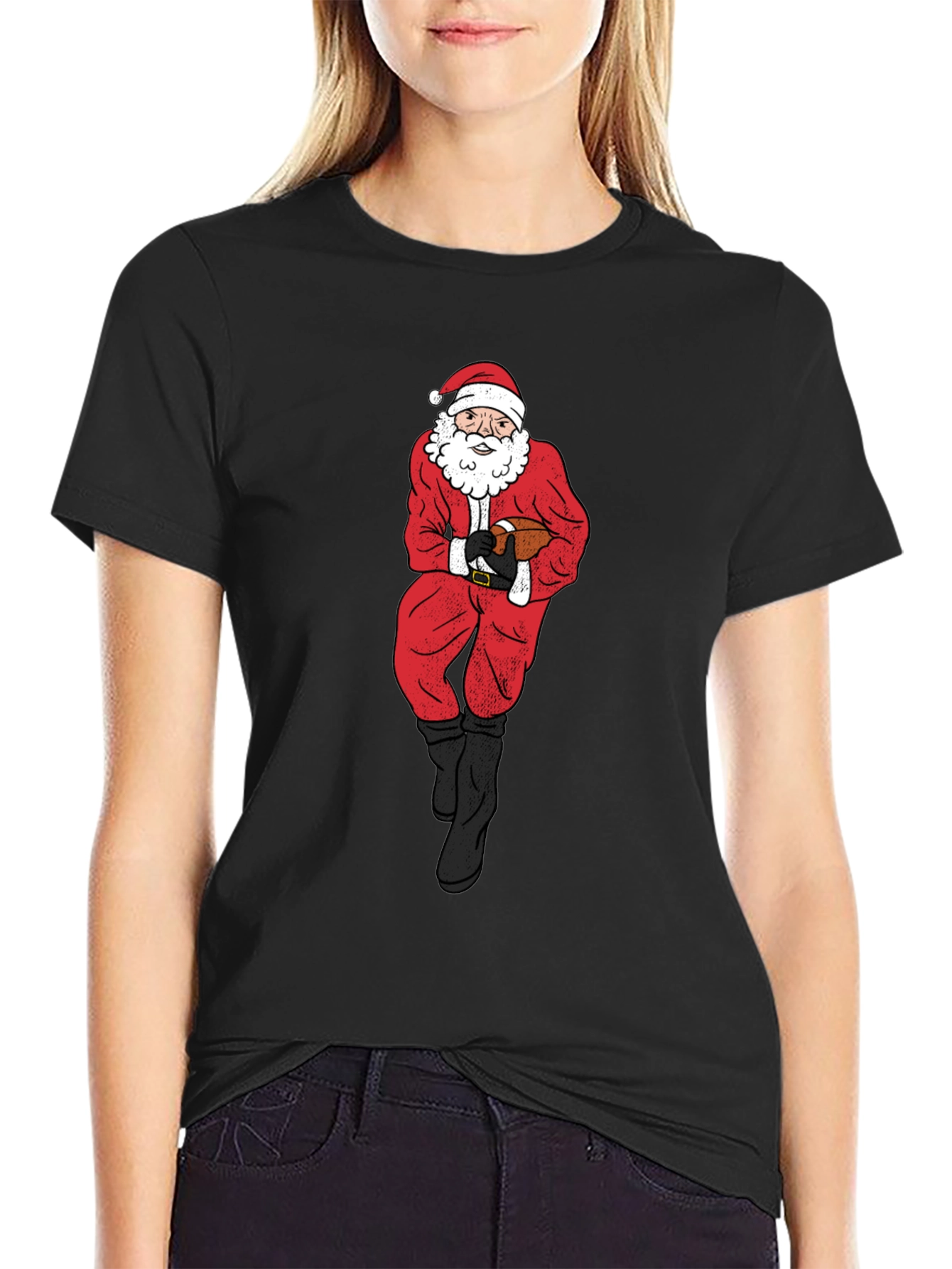 Santa Football Graphic Tee - Holiday Cheer