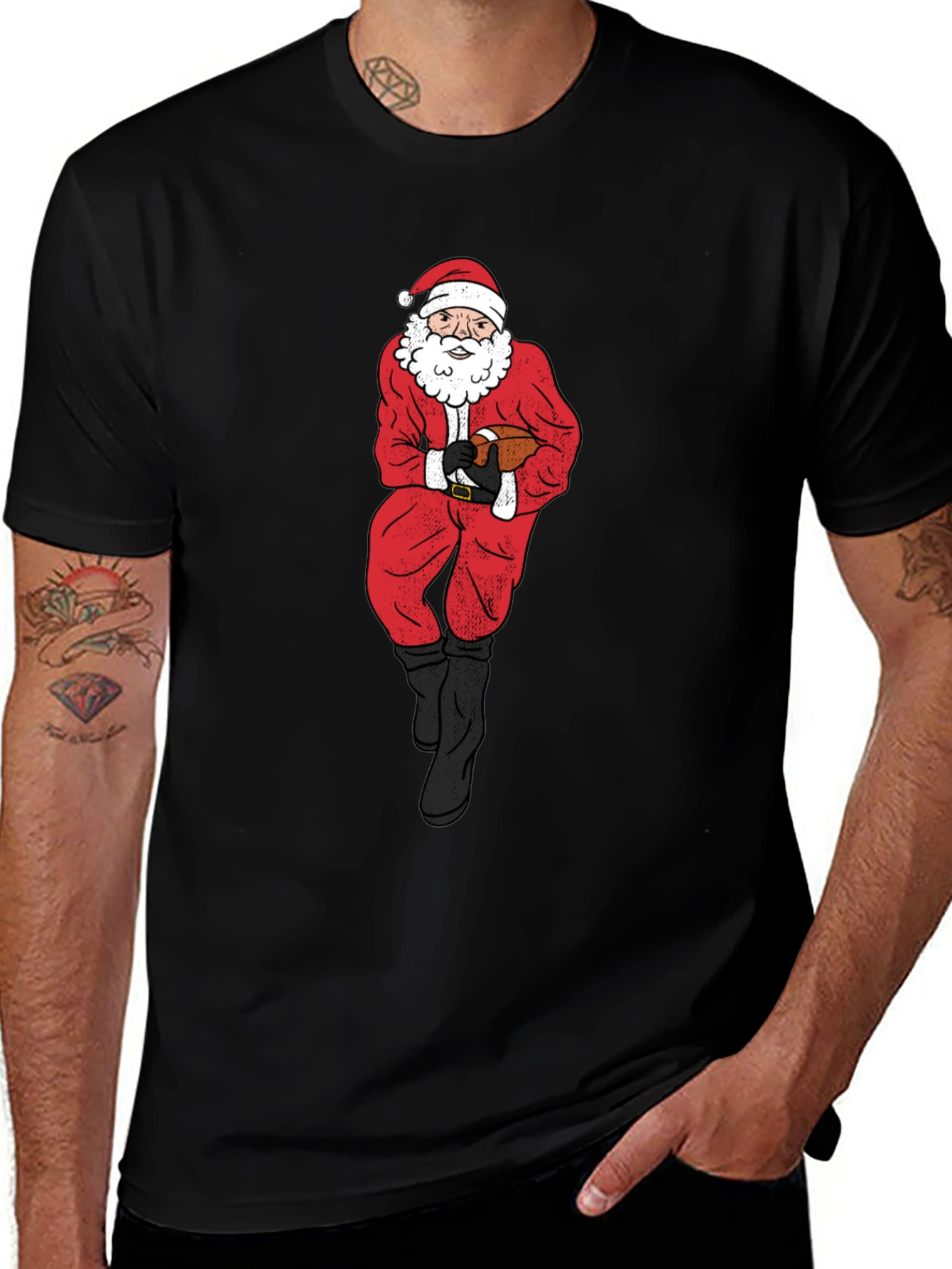 Santa Football Graphic Tee - Holiday Cheer