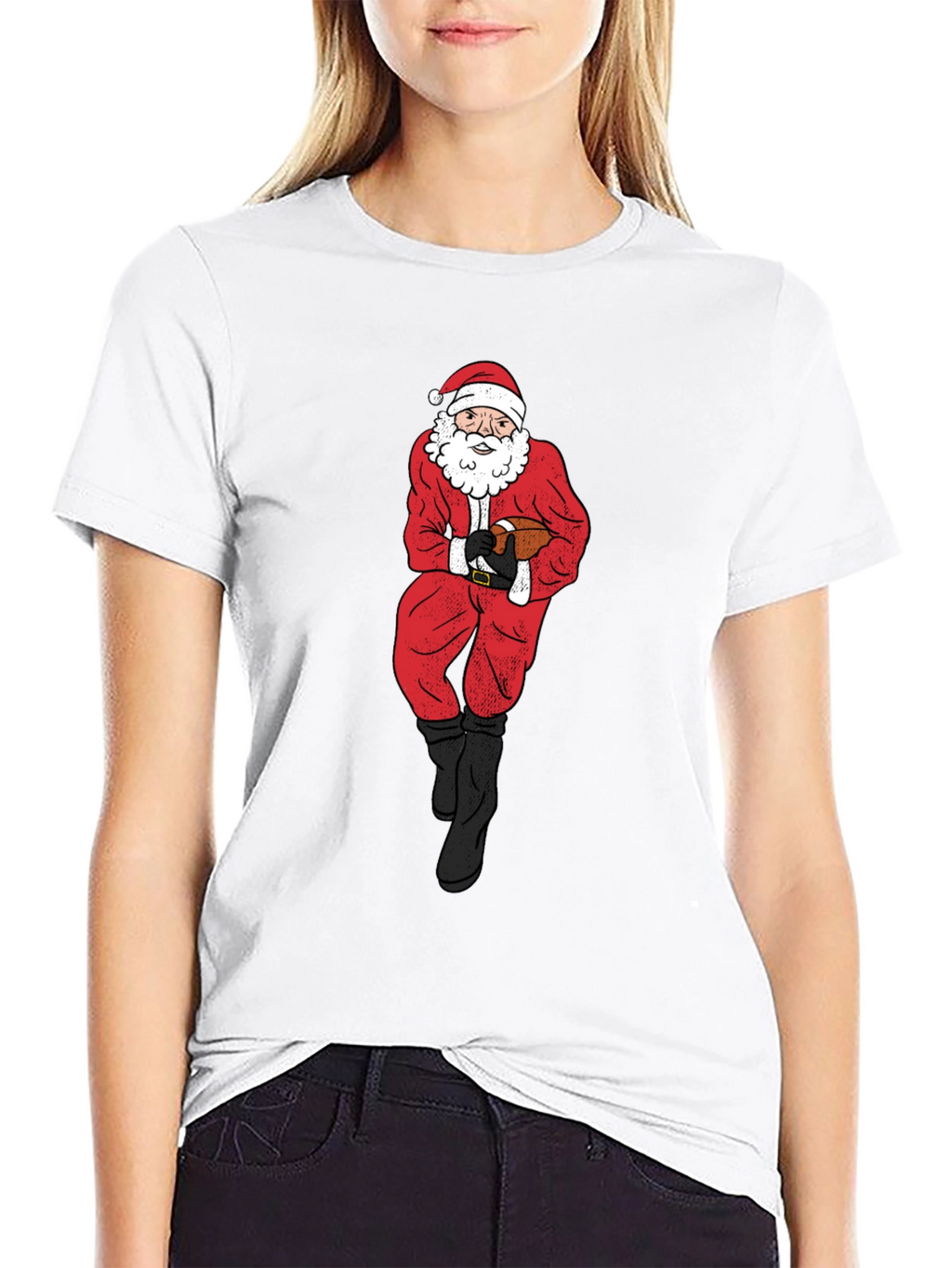 Santa Football Graphic Tee - Holiday Cheer