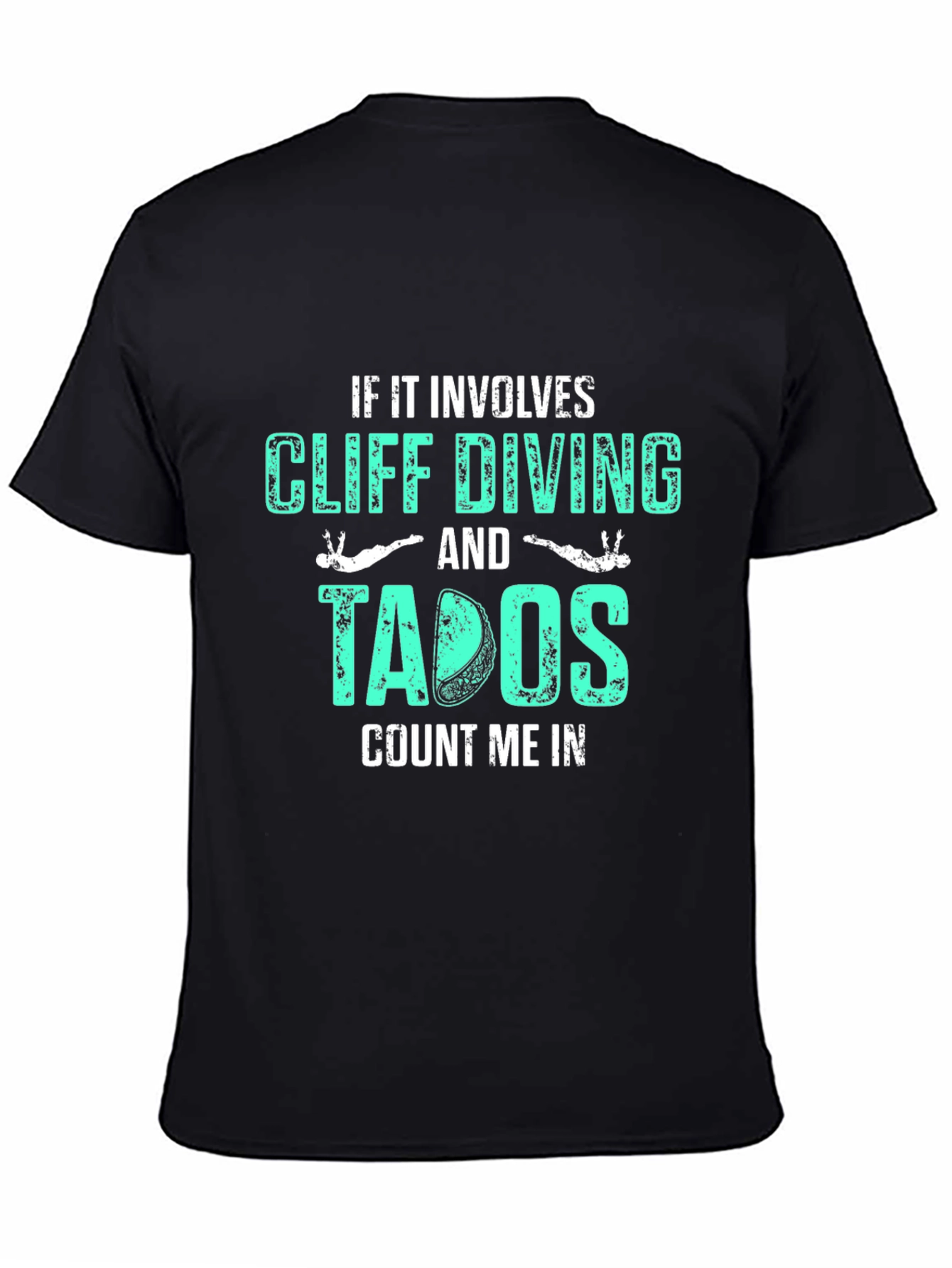 Cliff Diving & Tacos Graphic Tee - Black Cotton T-Shirt