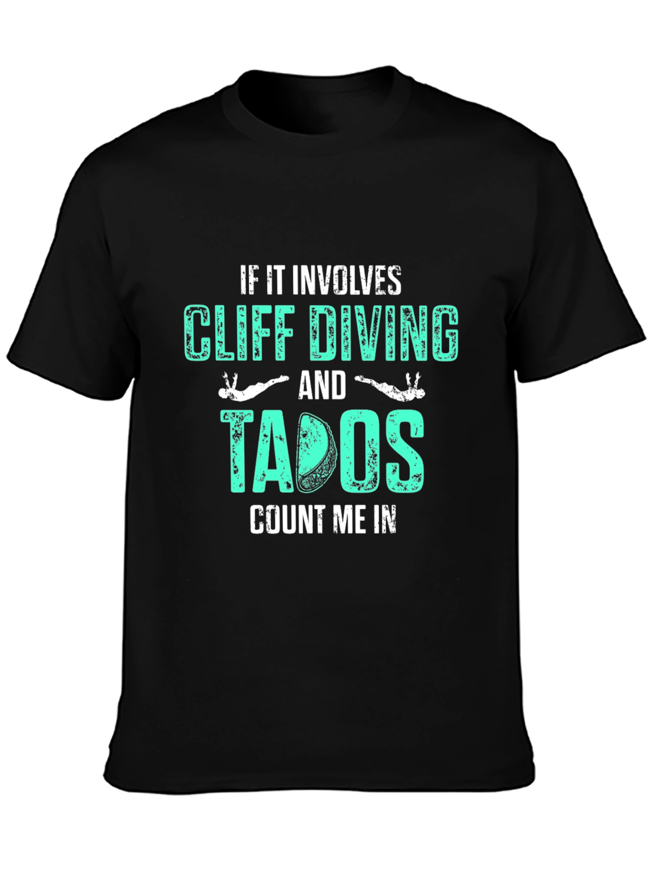 Cliff Diving & Tacos Graphic Tee - Black Cotton T-Shirt