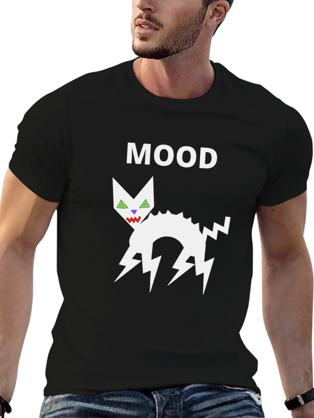 Mood Cat Graphic Black T-Shirt