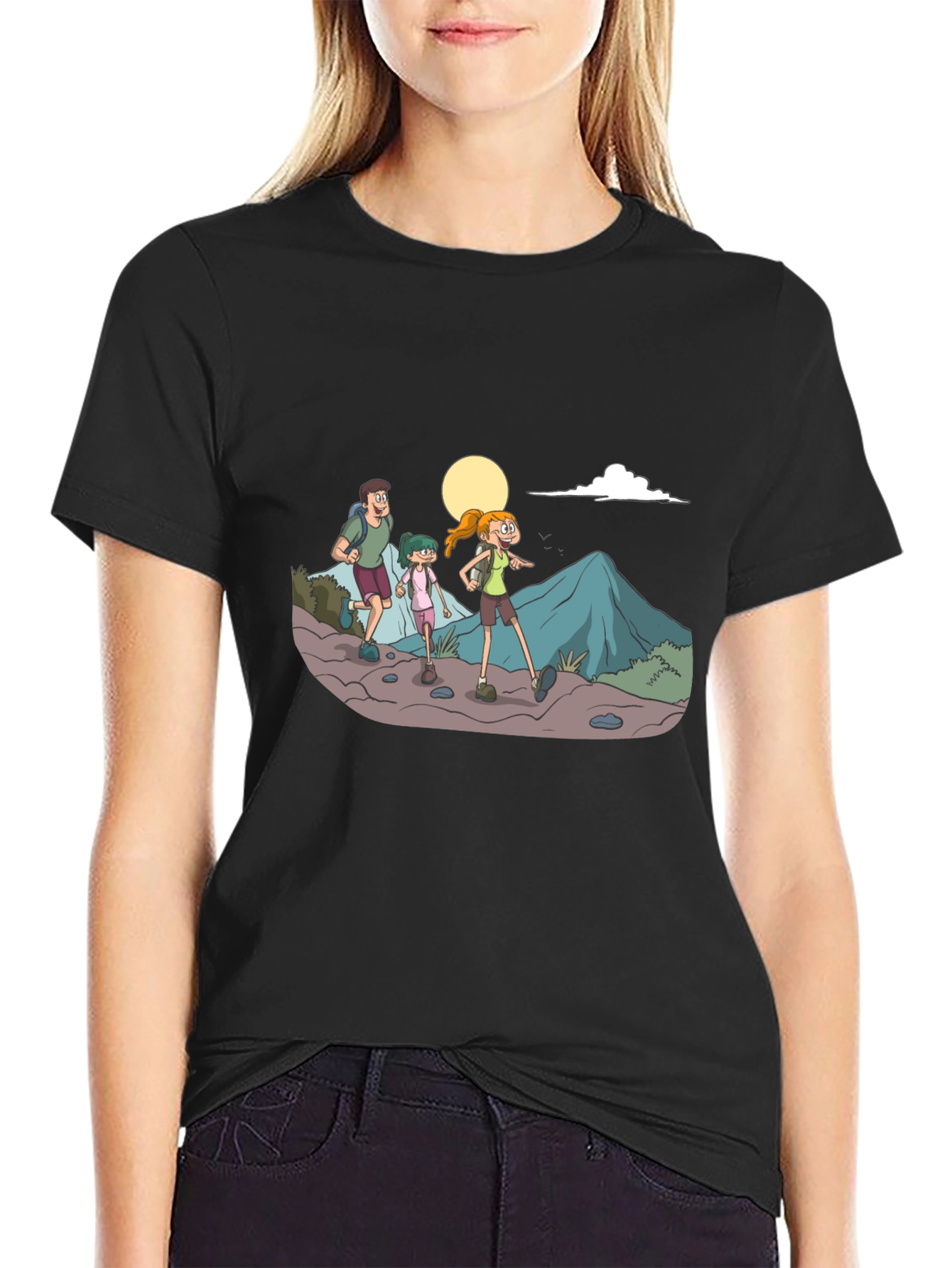 Hiking Family Graphic Tee - Black Cotton
