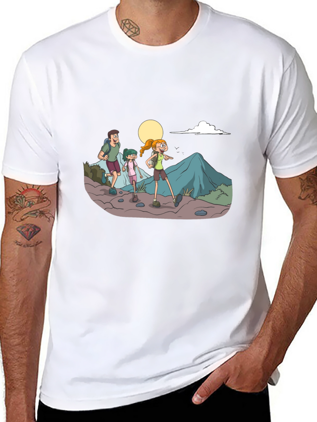 Hiking Family Graphic Tee - Black Cotton