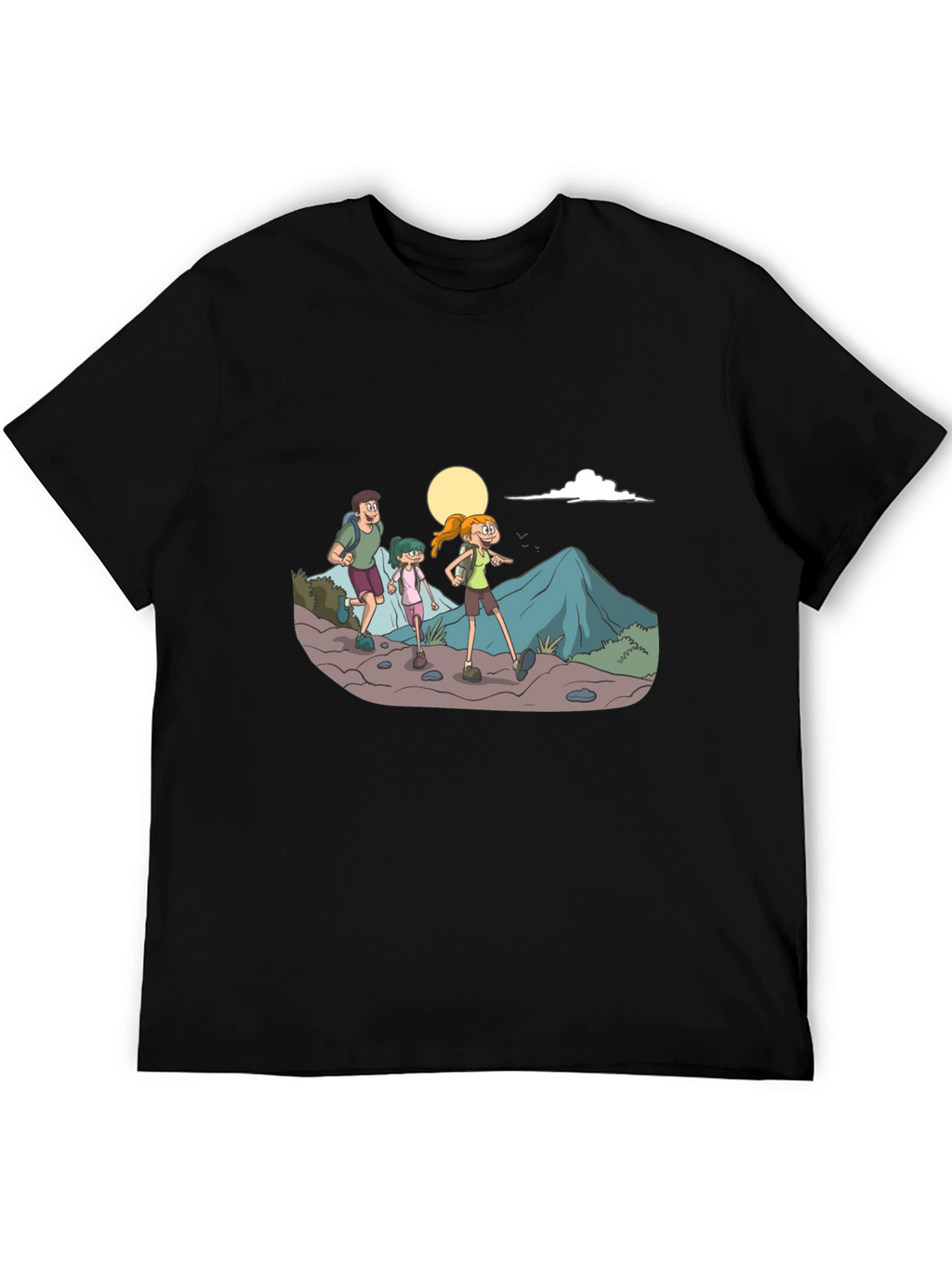 Hiking Family Graphic Tee - Black Cotton