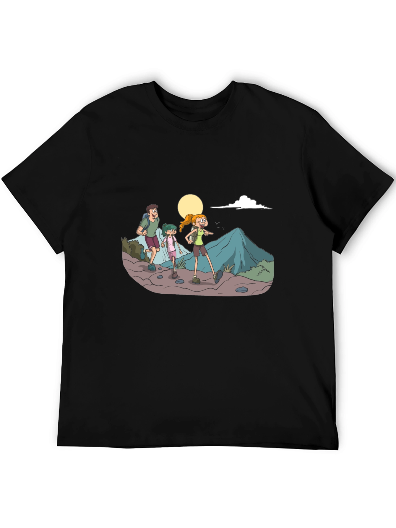 Hiking Family Graphic Tee - Black Cotton