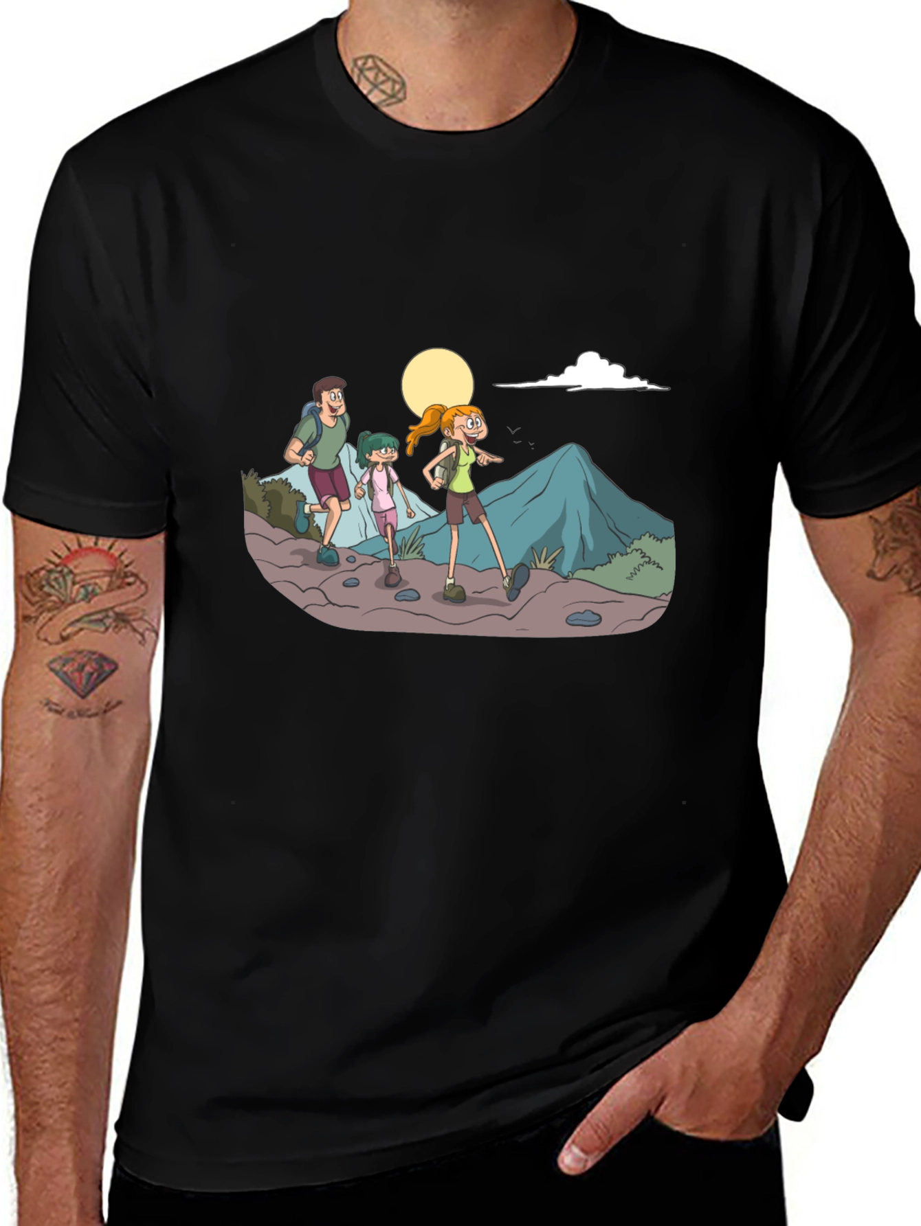 Hiking Family Graphic Tee - Black Cotton