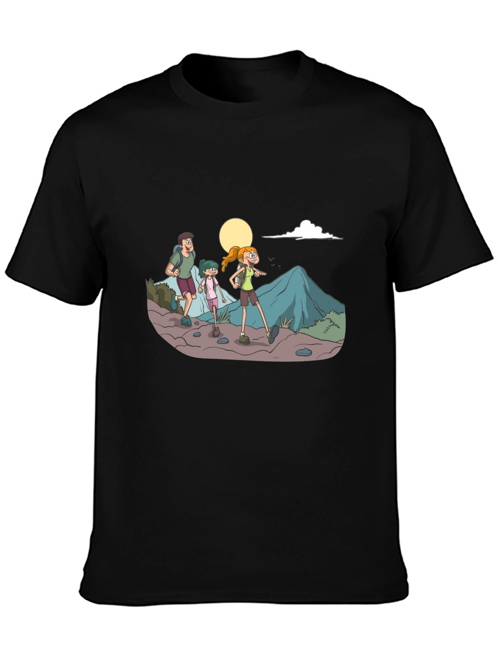 Hiking Family Graphic Tee - Black Cotton