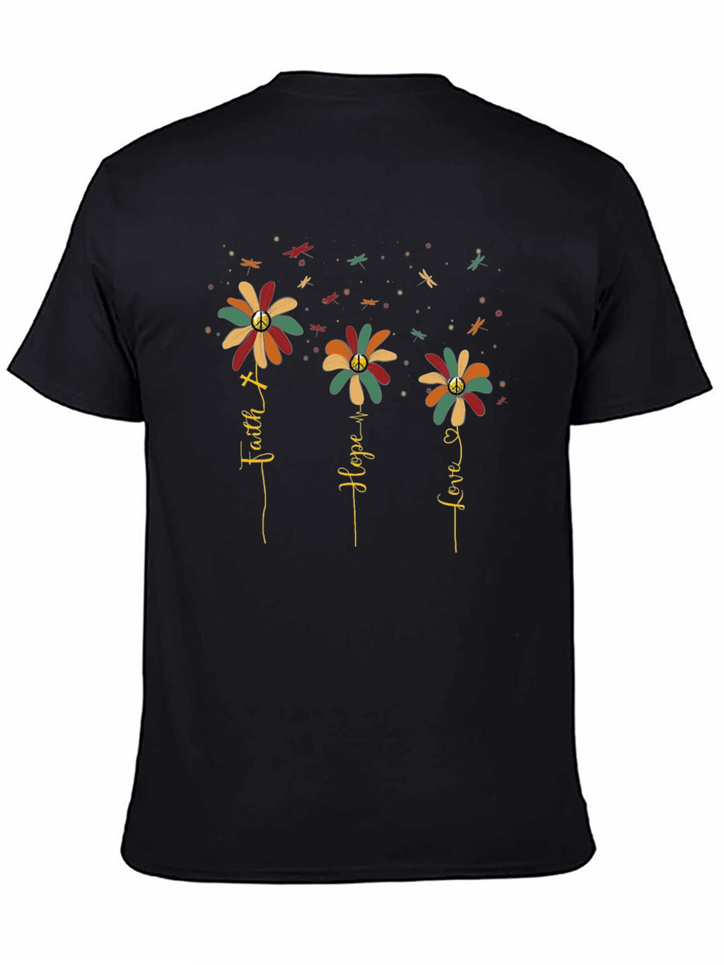 Faith Hope Love Flower Graphic Tee - Black