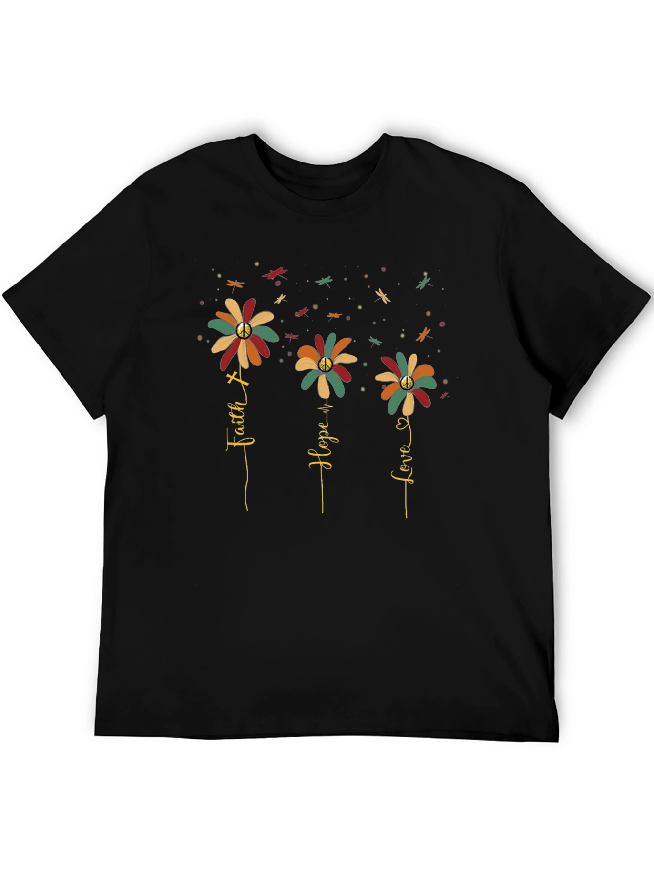 Faith Hope Love Flower Graphic Tee - Black