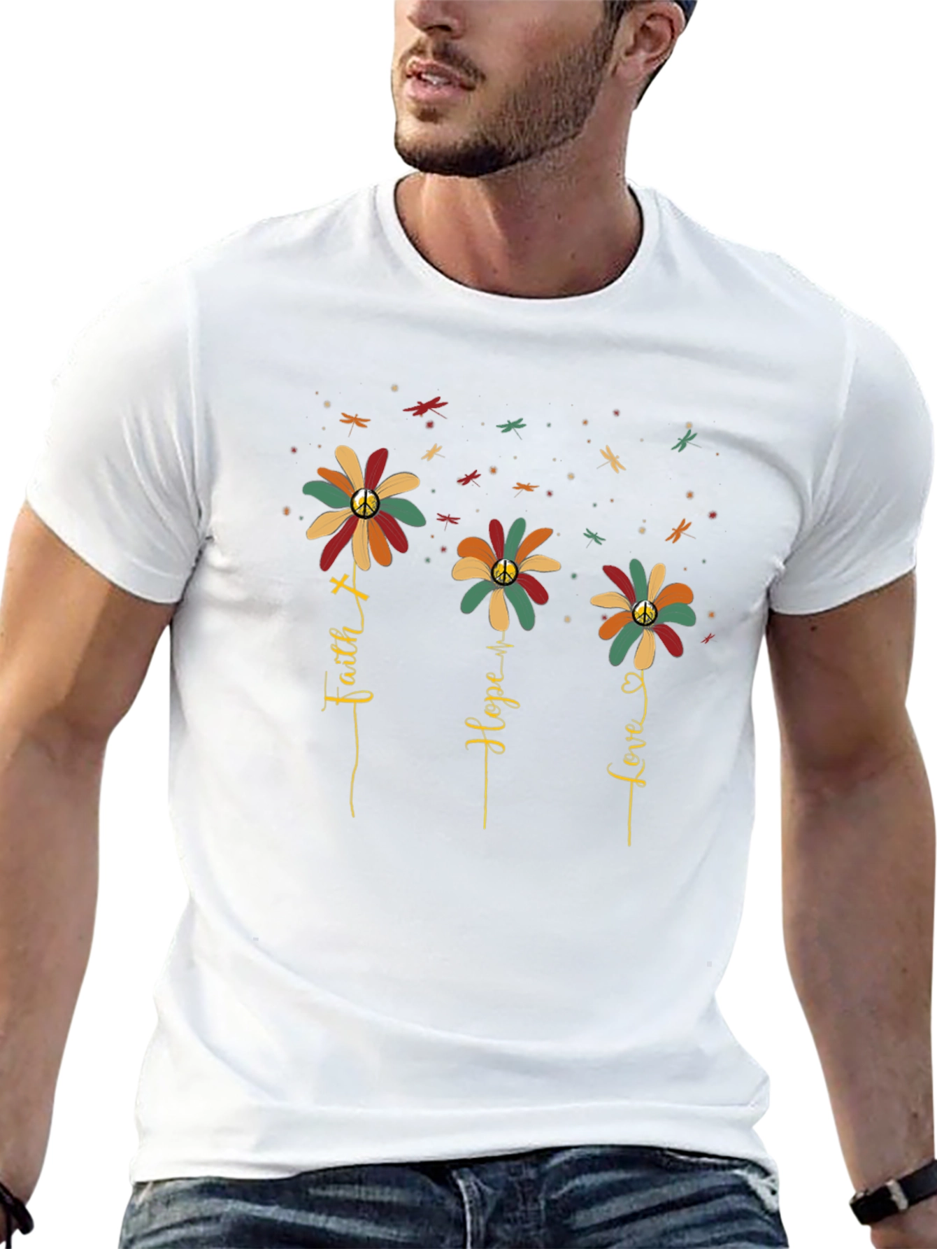Faith Hope Love Flower Graphic Tee - Black