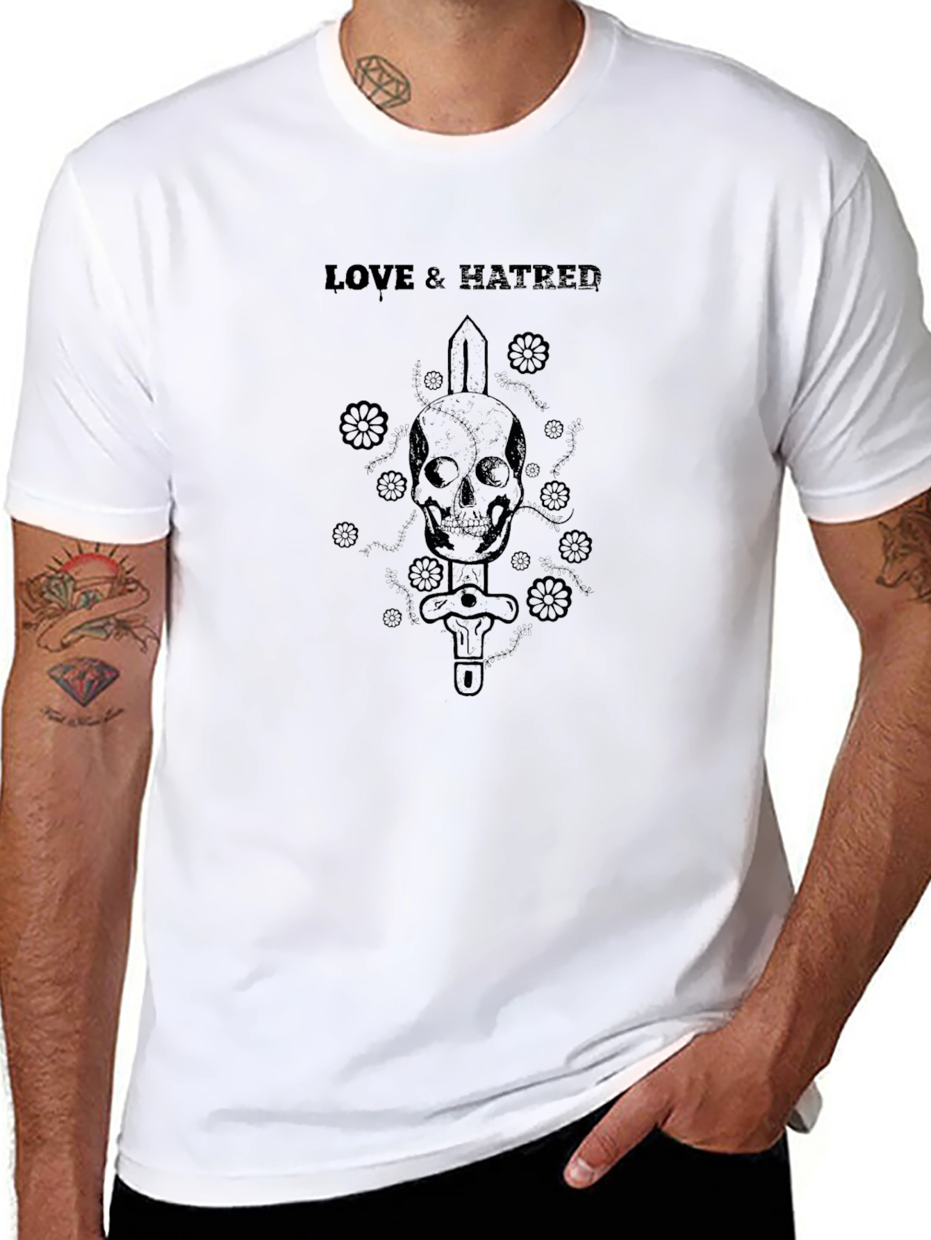 Love & Hatred Skull Sword Graphic T-Shirt