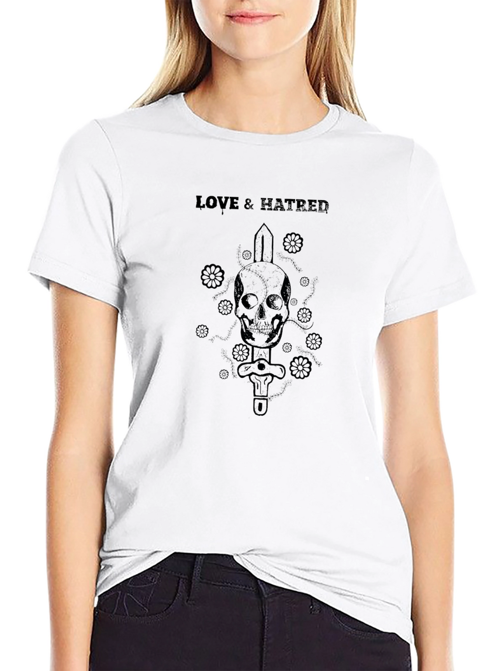 Love & Hatred Skull Sword Graphic T-Shirt