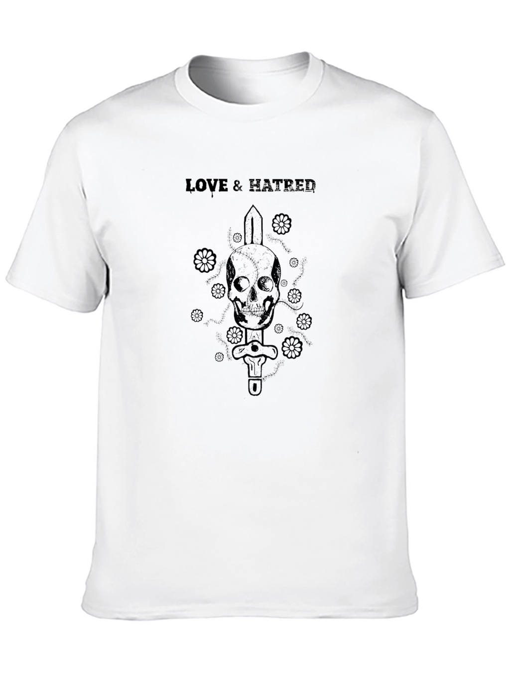 Love & Hatred Skull Sword Graphic T-Shirt