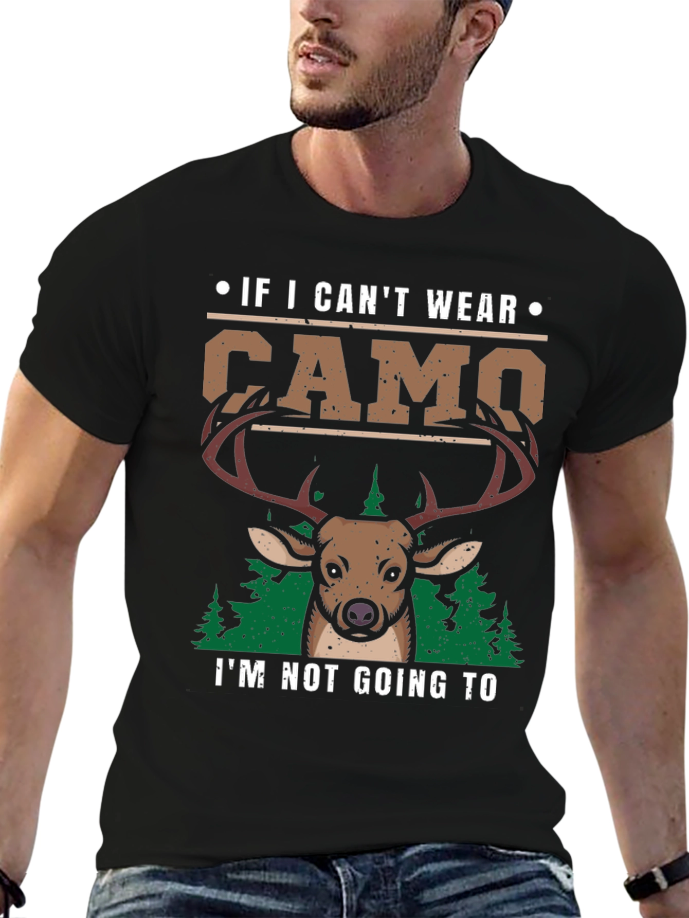 Mens Camo Deer Graphic Print T-Shirt