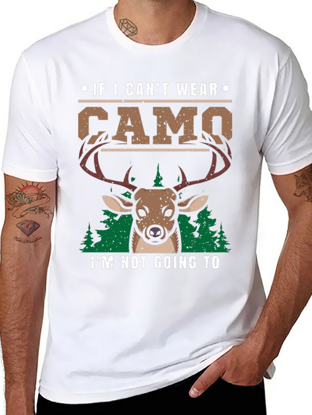 Mens Camo Deer Graphic Print T-Shirt