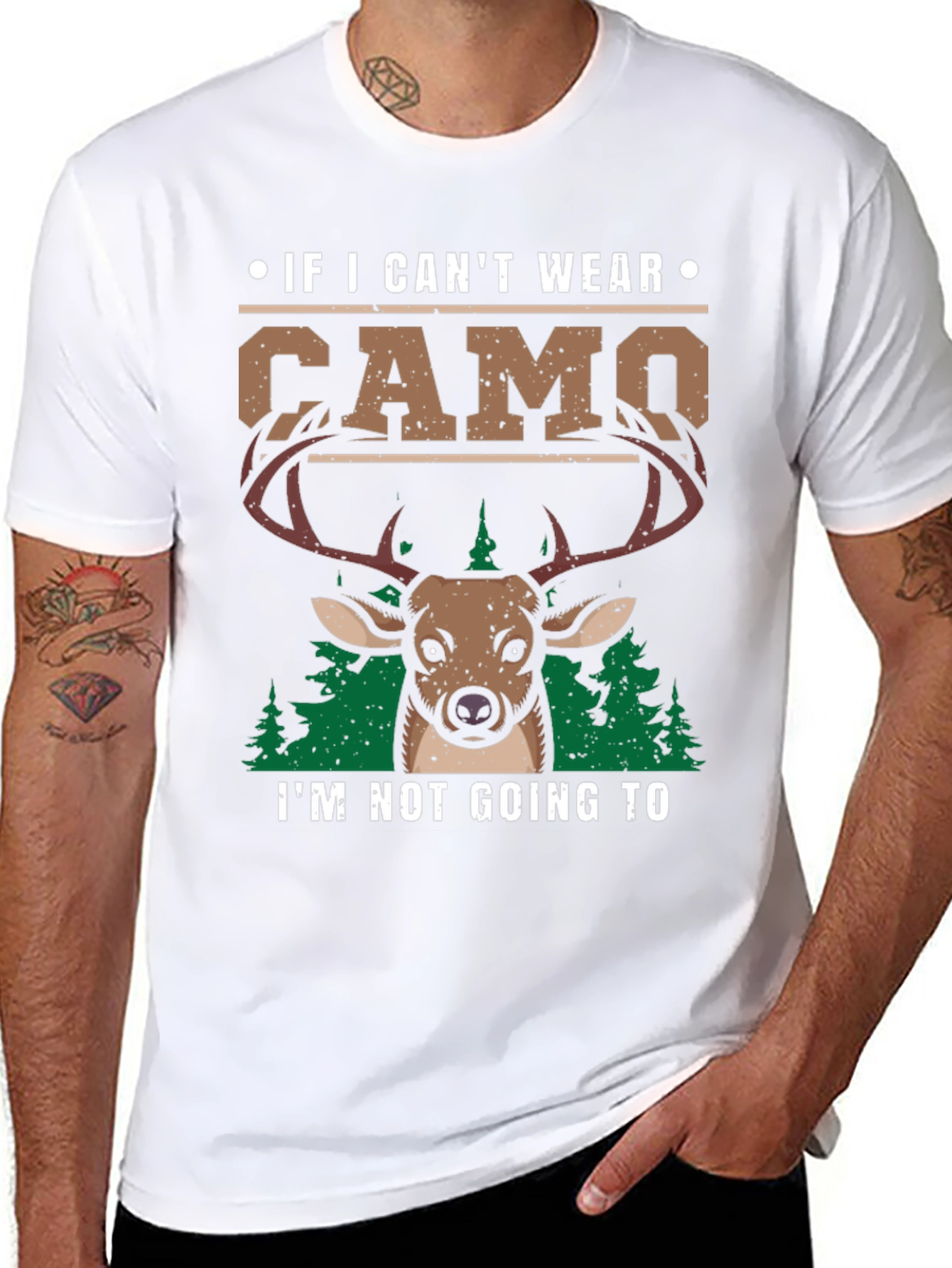 Mens Camo Deer Graphic Print T-Shirt