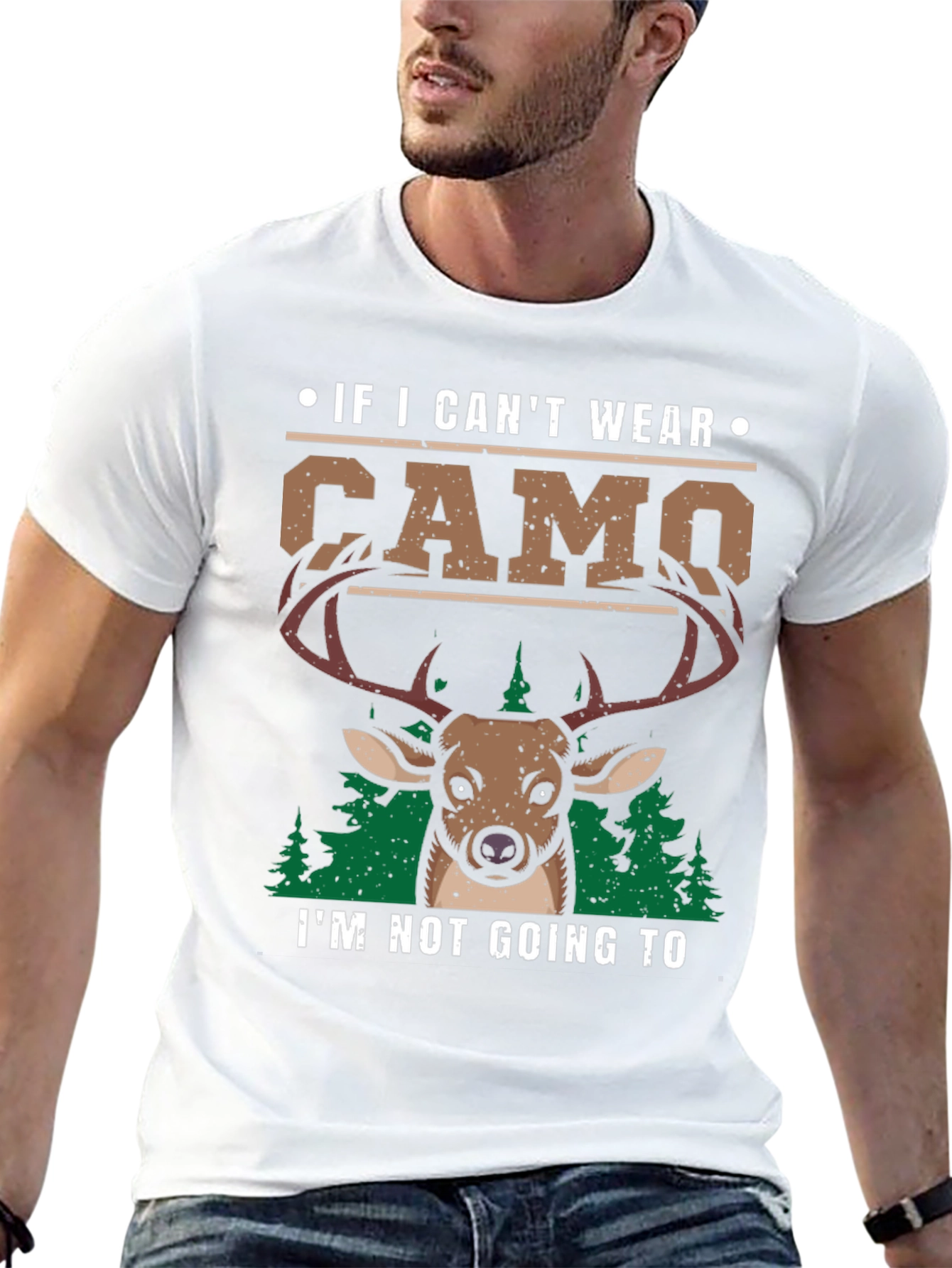 Mens Camo Deer Graphic Print T-Shirt