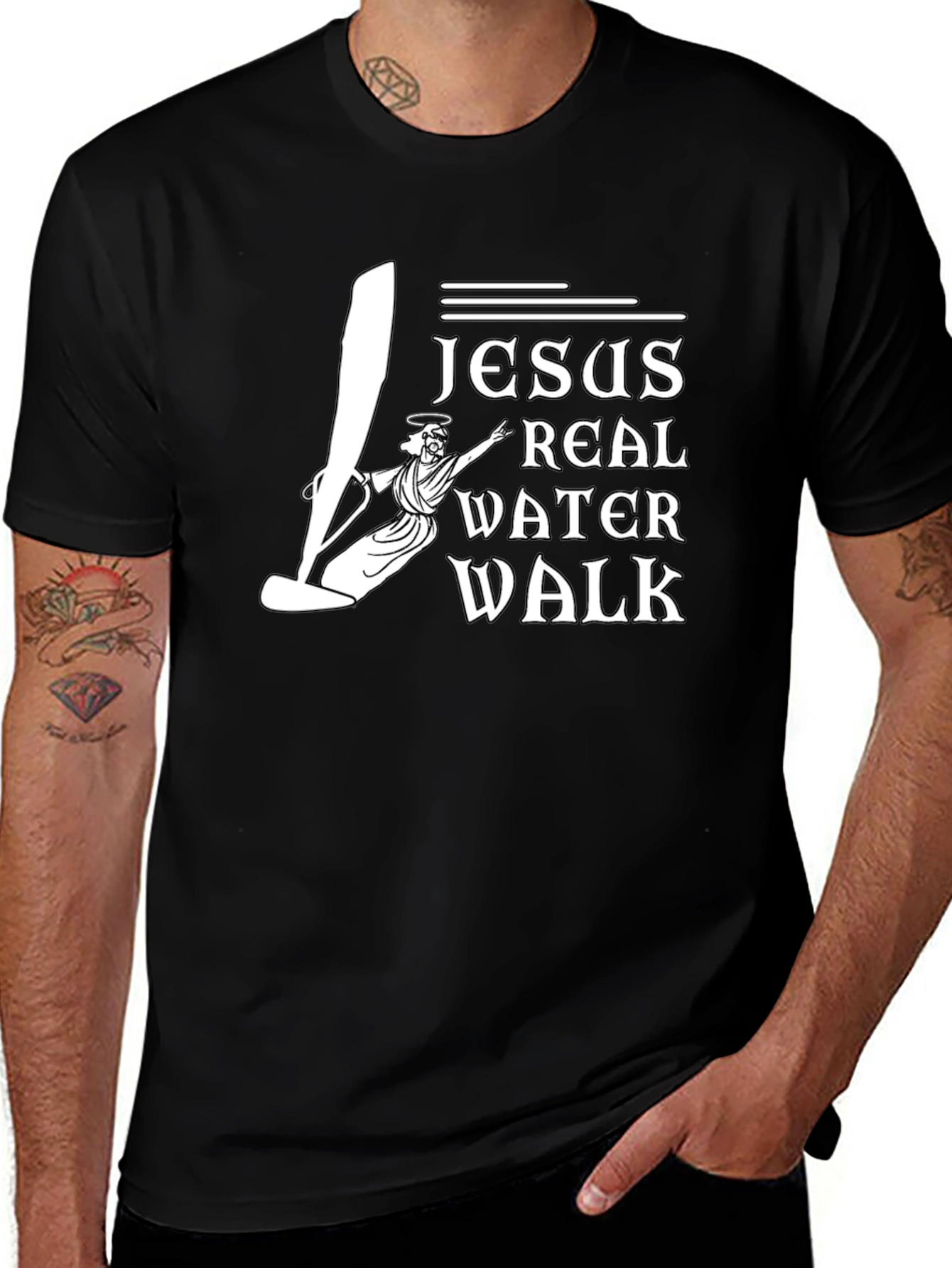 Jesus Real Water Walk Black T-Shirt