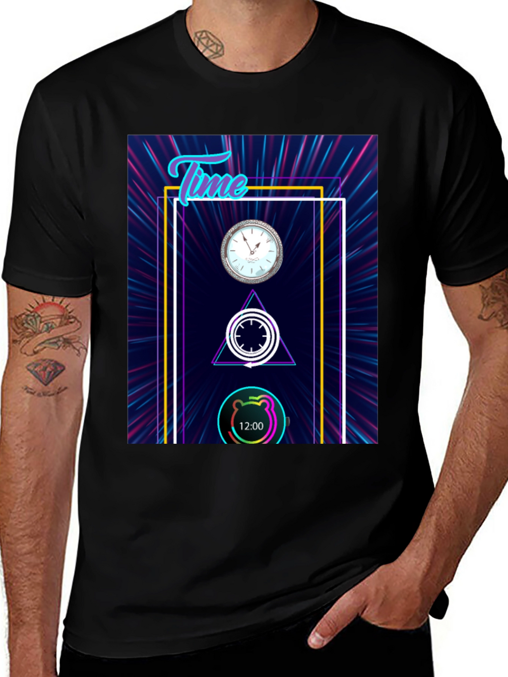 Time Flies Graphic Tee - Unique Neon Design