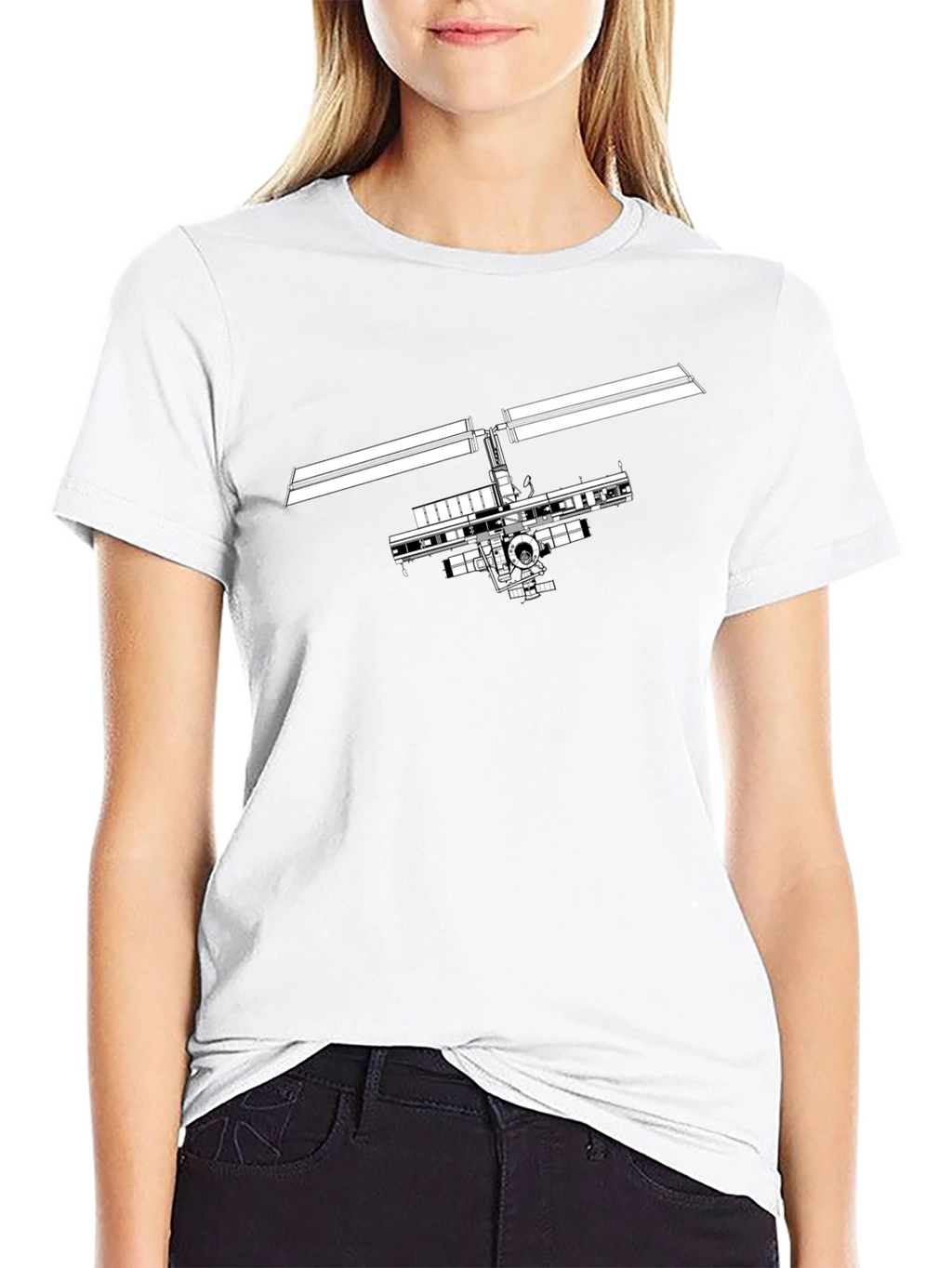 Space Station Graphic Tee - Modern Black T-Shirt