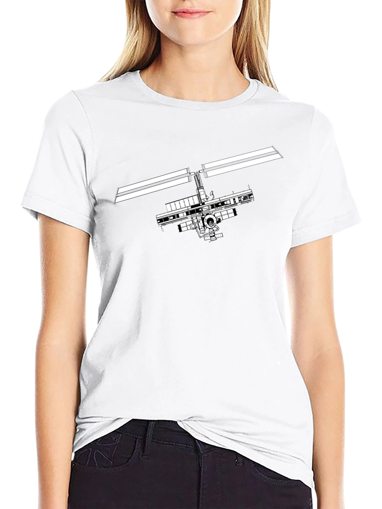 Space Station Graphic Tee - Modern Black T-Shirt