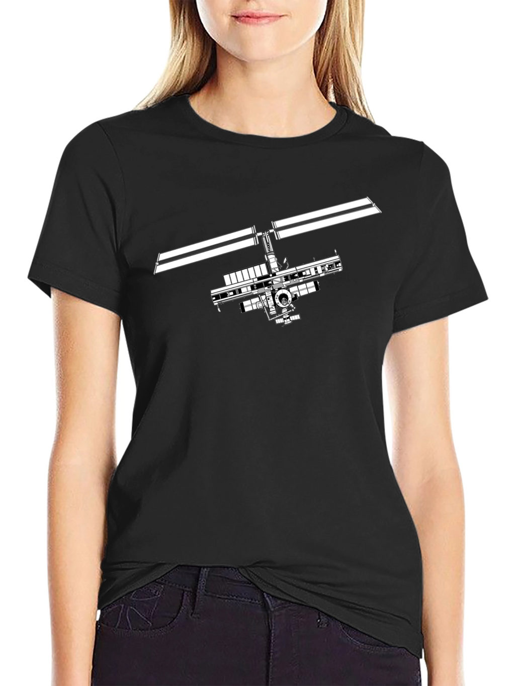 Space Station Graphic Tee - Modern Black T-Shirt
