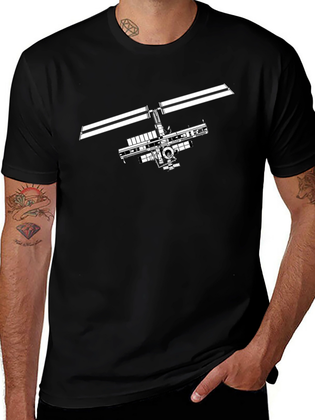 Space Station Graphic Tee - Modern Black T-Shirt