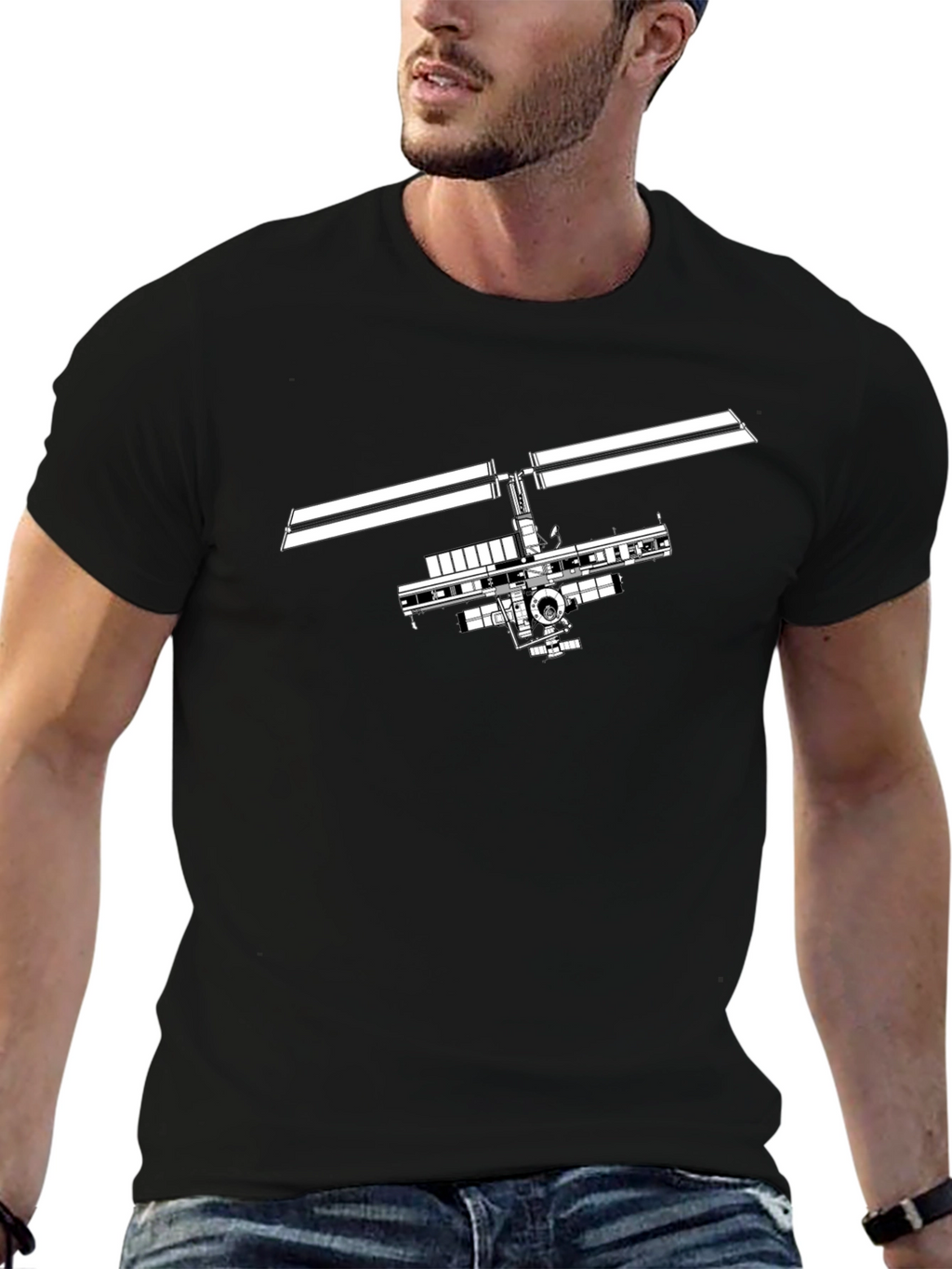 Space Station Graphic Tee - Modern Black T-Shirt