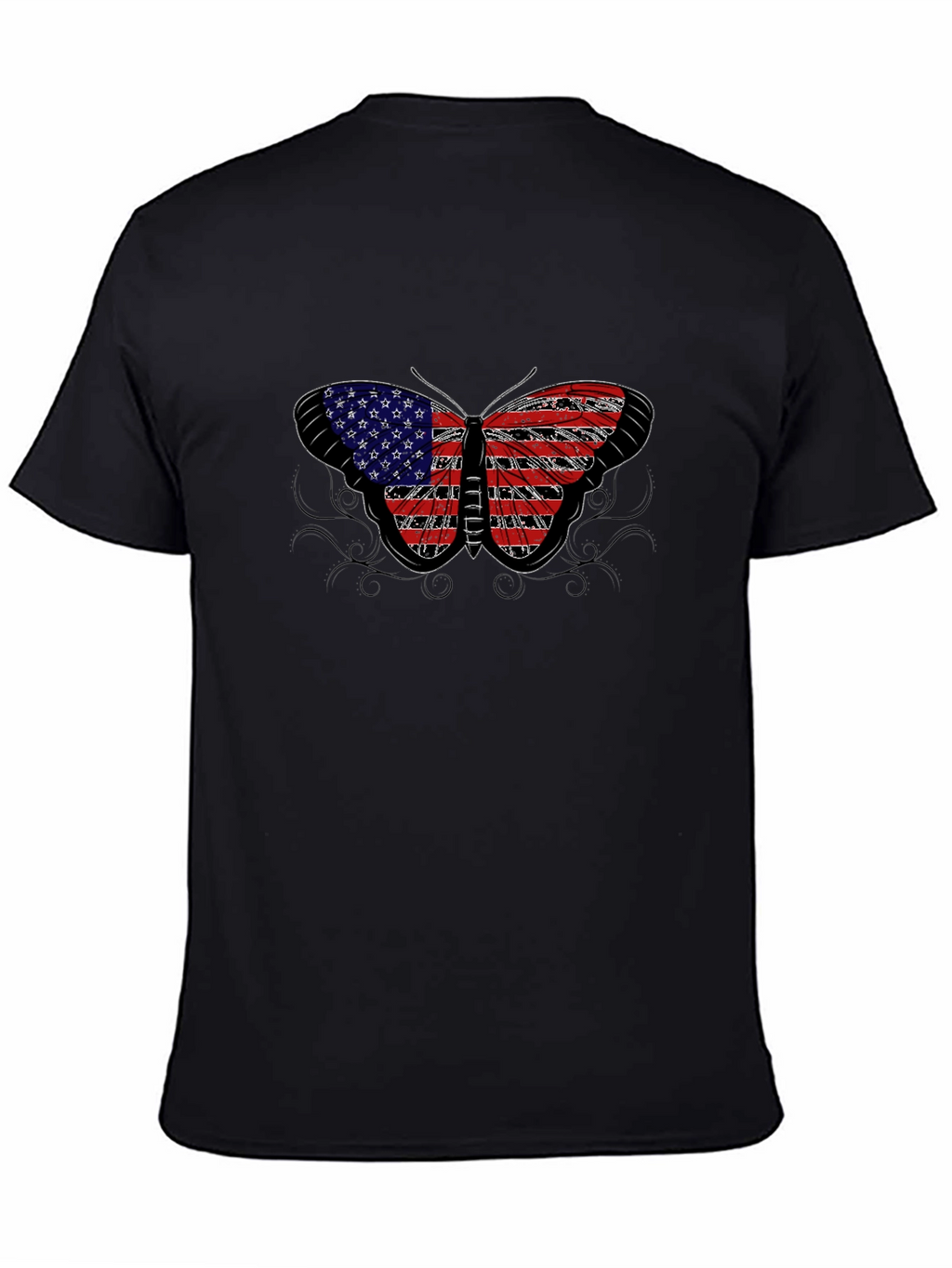 American Flag Butterfly Black T-Shirt