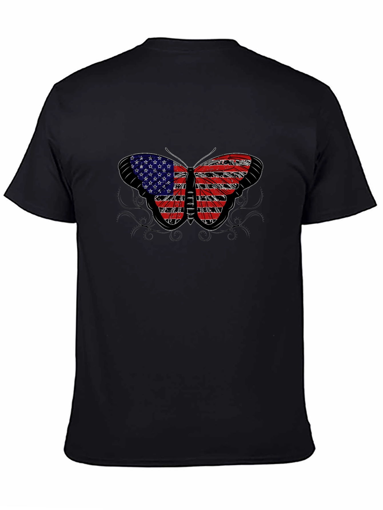 American Flag Butterfly Black T-Shirt