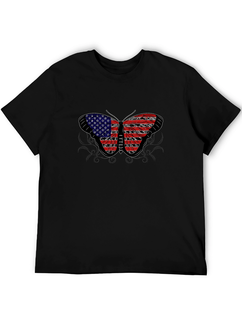 American Flag Butterfly Black T-Shirt