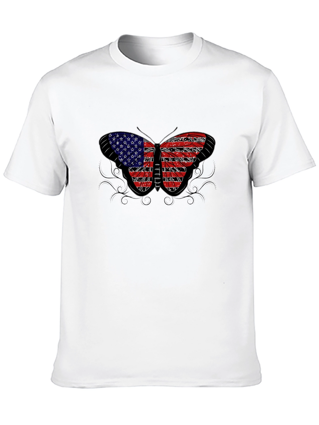 American Flag Butterfly Black T-Shirt