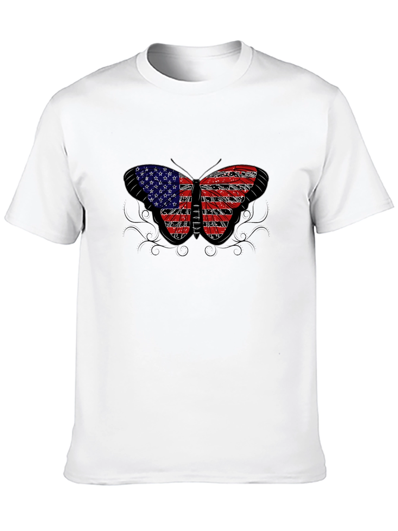 American Flag Butterfly Black T-Shirt